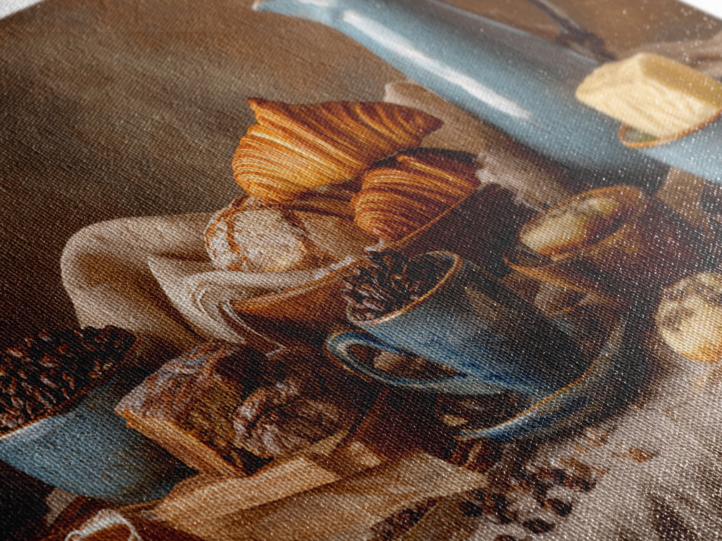 Coffee Beans and Pastry Arrangement Framed Canvas Print, Restaurant Art, Restaurant Decor, Oil Painting, Bistro, RES-2x1-90