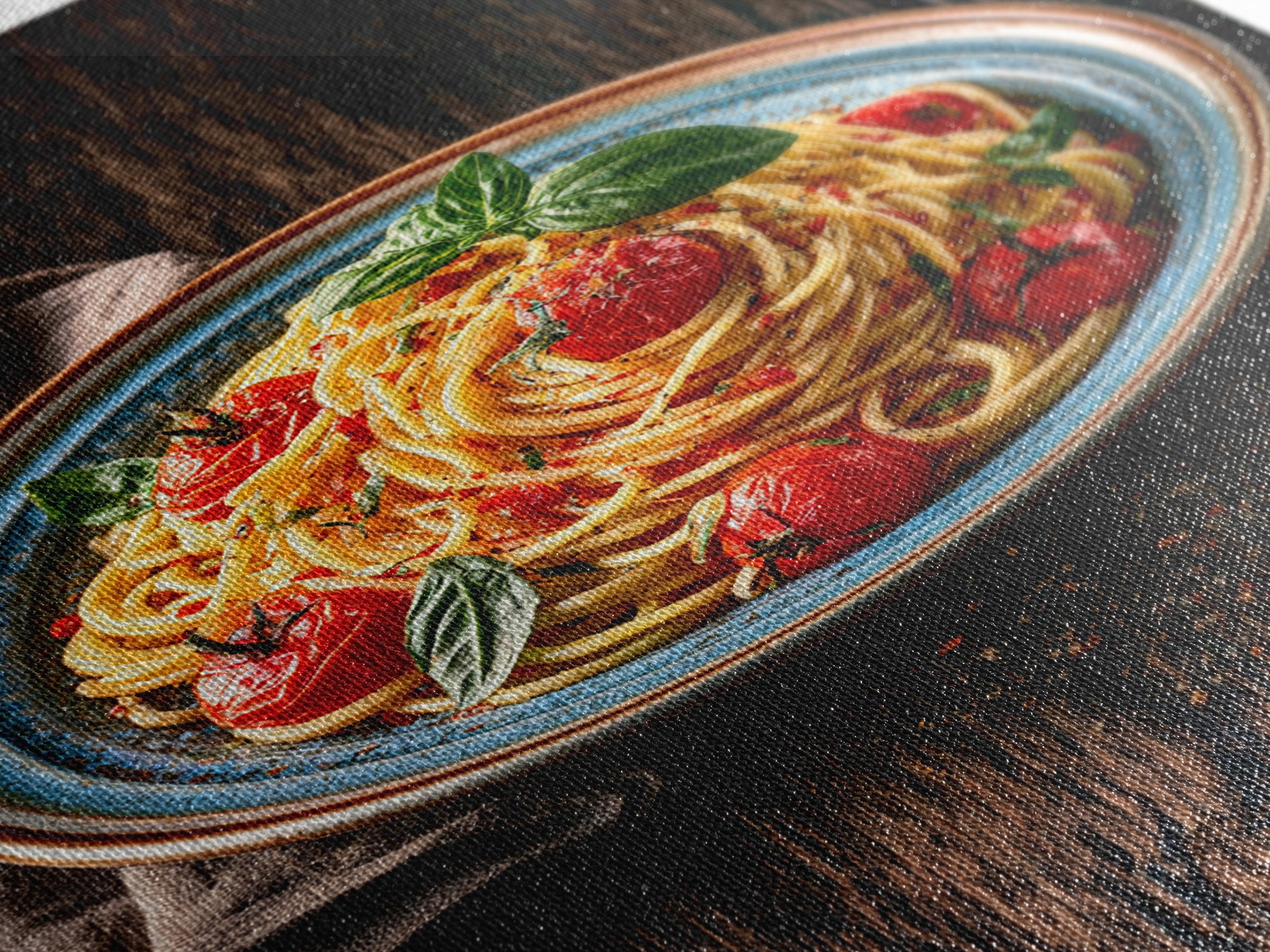 Fresh Pasta with Tomatoes and Basil Canvas Print, Restaurant Art, Contemporary Art, Restaurant Decor, Fine Art, Bistro, RES-2x3-10