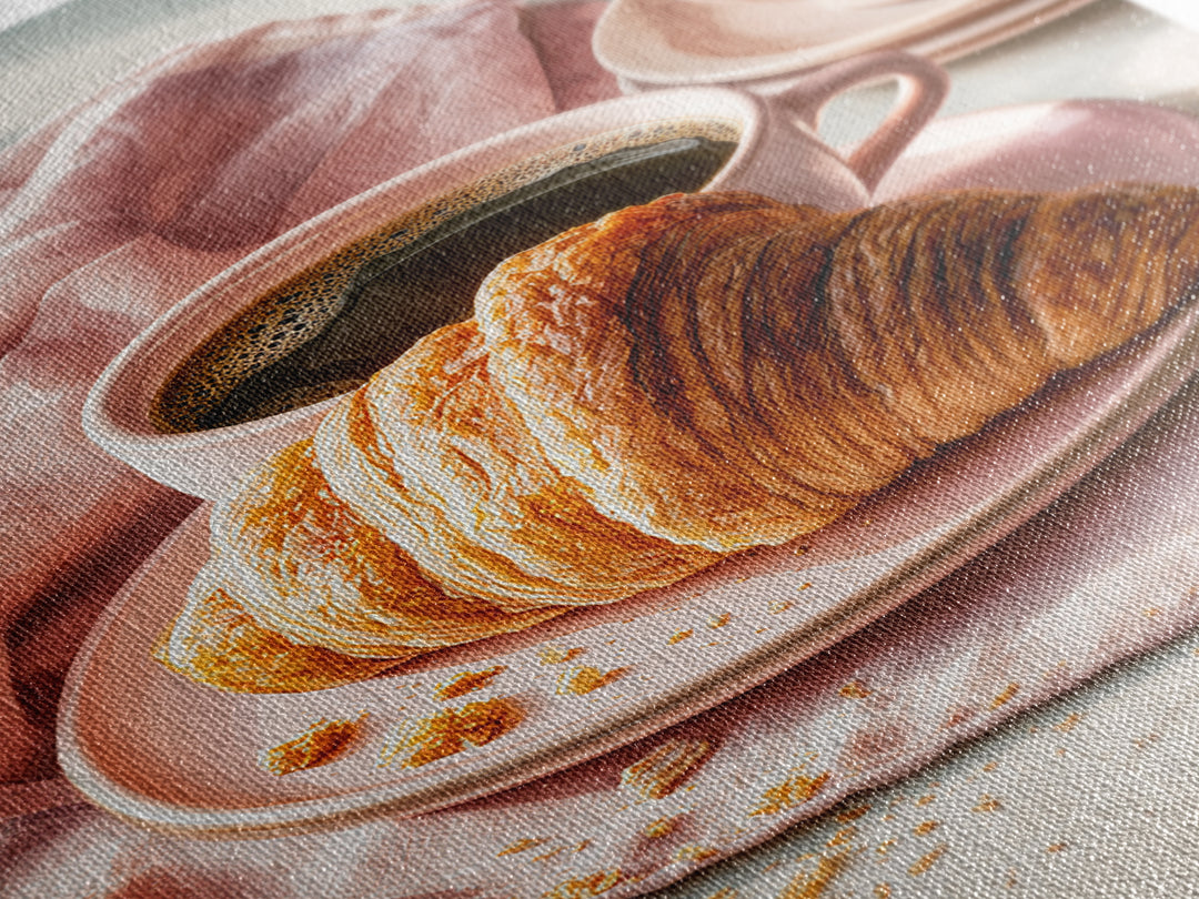 French Bistro Coffee and Croissant Still Life Canvas Print, Restaurant Art, Wall Art, Restaurant Decor, Oil Painting, Bistro, RES-2x3-14