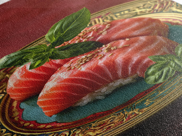 Sushi Fish and Ceramic Plate Composition Framed Canvas Print, Restaurant Art, Kitchen Decor, Restaurant Decor, Fine Art, Bistro, RES-2x3-37