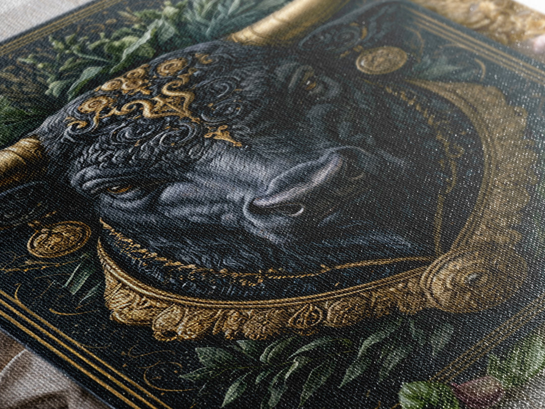 Steakhouse Black and Gold Bull Portrait Canvas Print, Restaurant Art, Canvas Wall Art, Restaurant Decor, Oil Painting, Bistro, RES-2x3-39