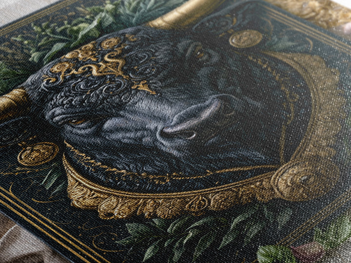 Steakhouse Black and Gold Bull Portrait Canvas Print, Restaurant Art, Canvas Wall Art, Restaurant Decor, Oil Painting, Bistro, RES-2x3-39