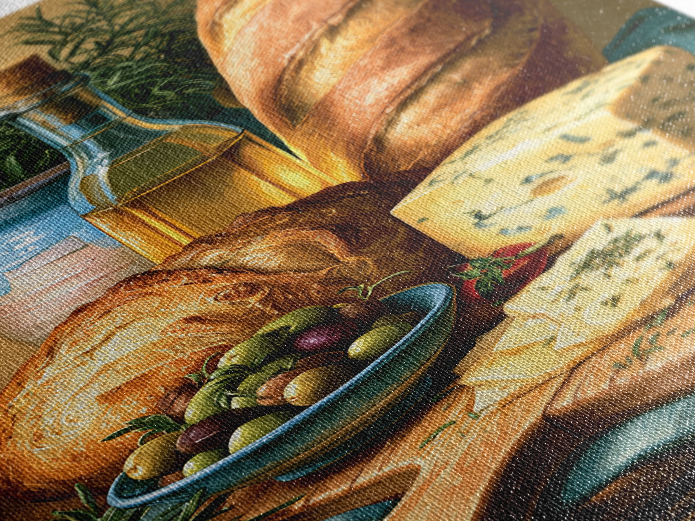 Mediterranean Olives Bread and Cheese Board Canvas Print, Restaurant Art, Kitchen Wall Art, Restaurant Decor, Bistro, RES-2x3-41