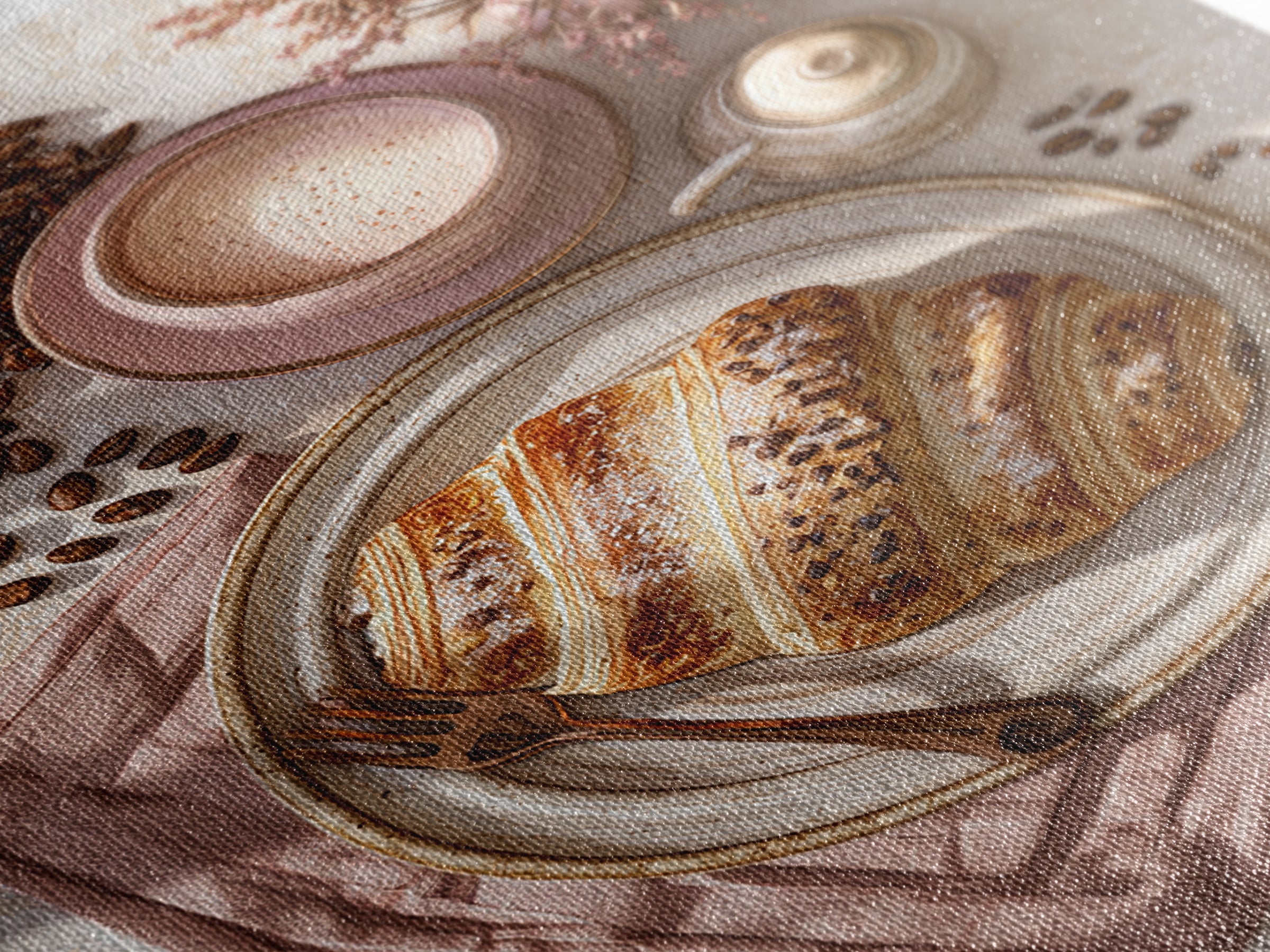 Coffee Beans and Pastry Arrangement Canvas Print, Restaurant Art, Art Print, Restaurant Decor, Fine Art, Bistro, Kitchen Art, RES-2x3-54