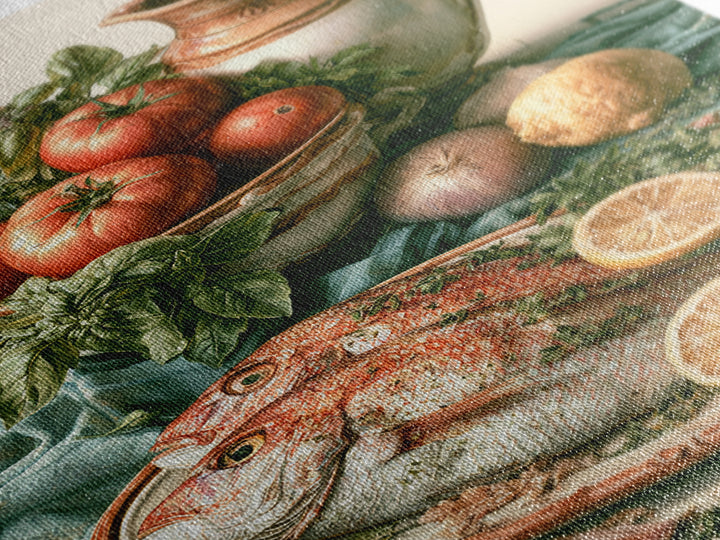 Fresh Fish with Lemon and Herbs Framed Canvas Print, Restaurant Art, Large Wall Art, Restaurant Decor, Fine Art, Bistro, RES-2x3-55