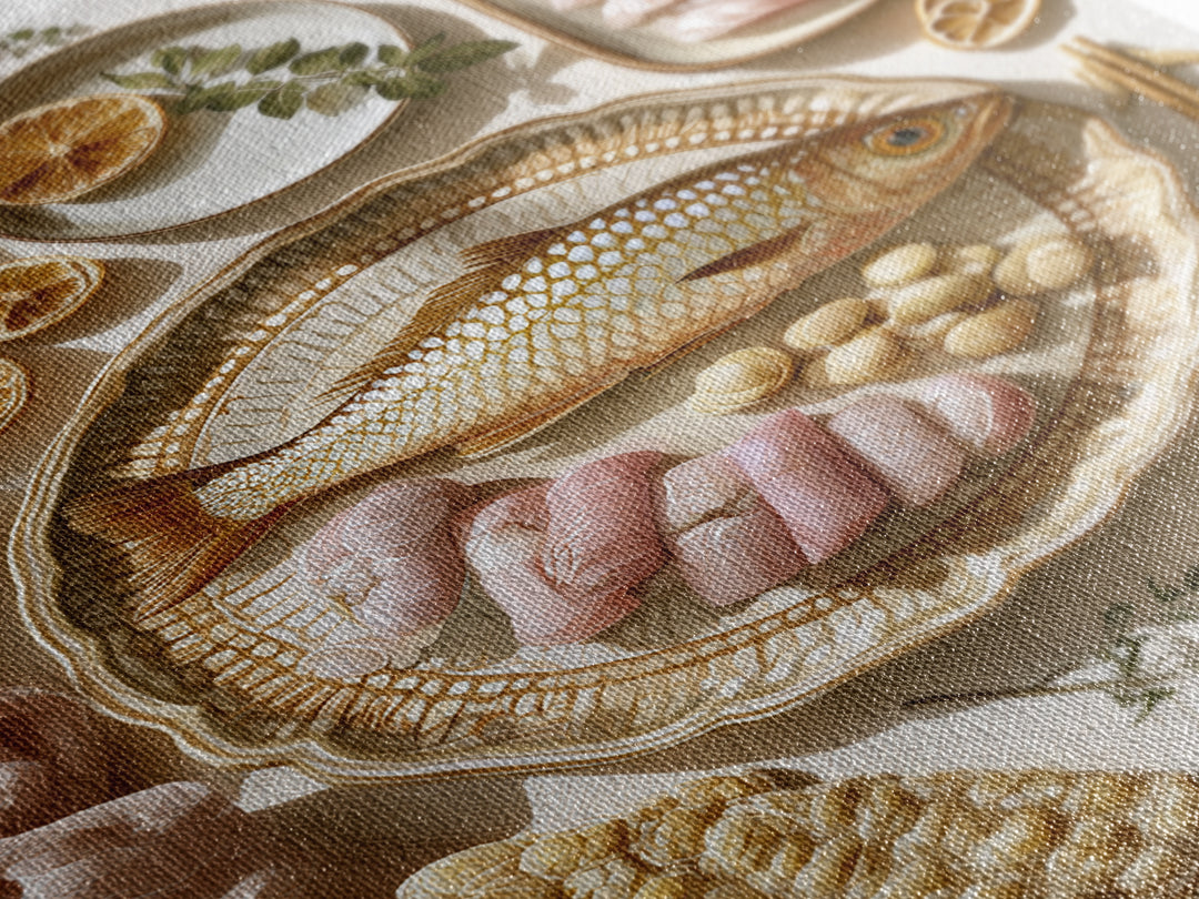 Sushi Fish and Ceramic Plate Composition Canvas Print, Restaurant Art, Kitchen Art, Restaurant Decor, Fine Art, Bistro, RES-2x3-61