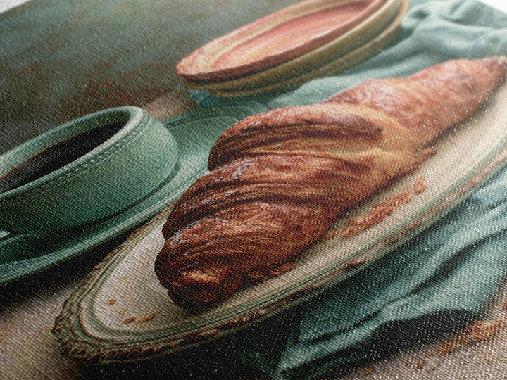 French Bistro Coffee and Croissant Still Life Canvas Print, Restaurant Art, Kitchen Wall Art, Restaurant Decor, Abstract Art, RES-2x3-62