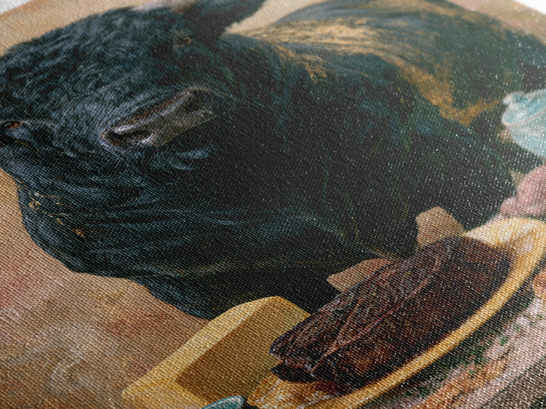 Steakhouse Black and Gold Bull Portrait Framed Canvas Print, Restaurant Art, Farmhouse Decor, Restaurant Decor, Bistro, RES-2x3-63