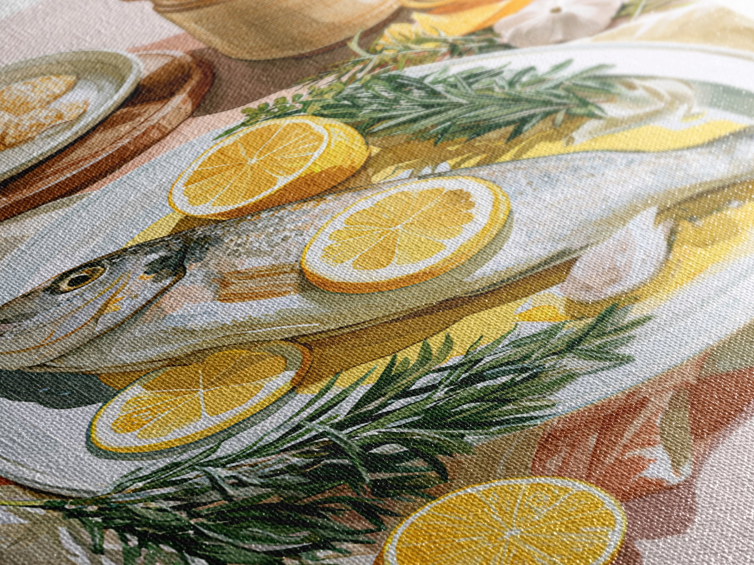 Fresh Fish with Lemon and Herbs Canvas Print, Restaurant Art, Fine Art Print, Restaurant Decor, Fine Art, Bistro, Wall Decor, RES-2x3-7