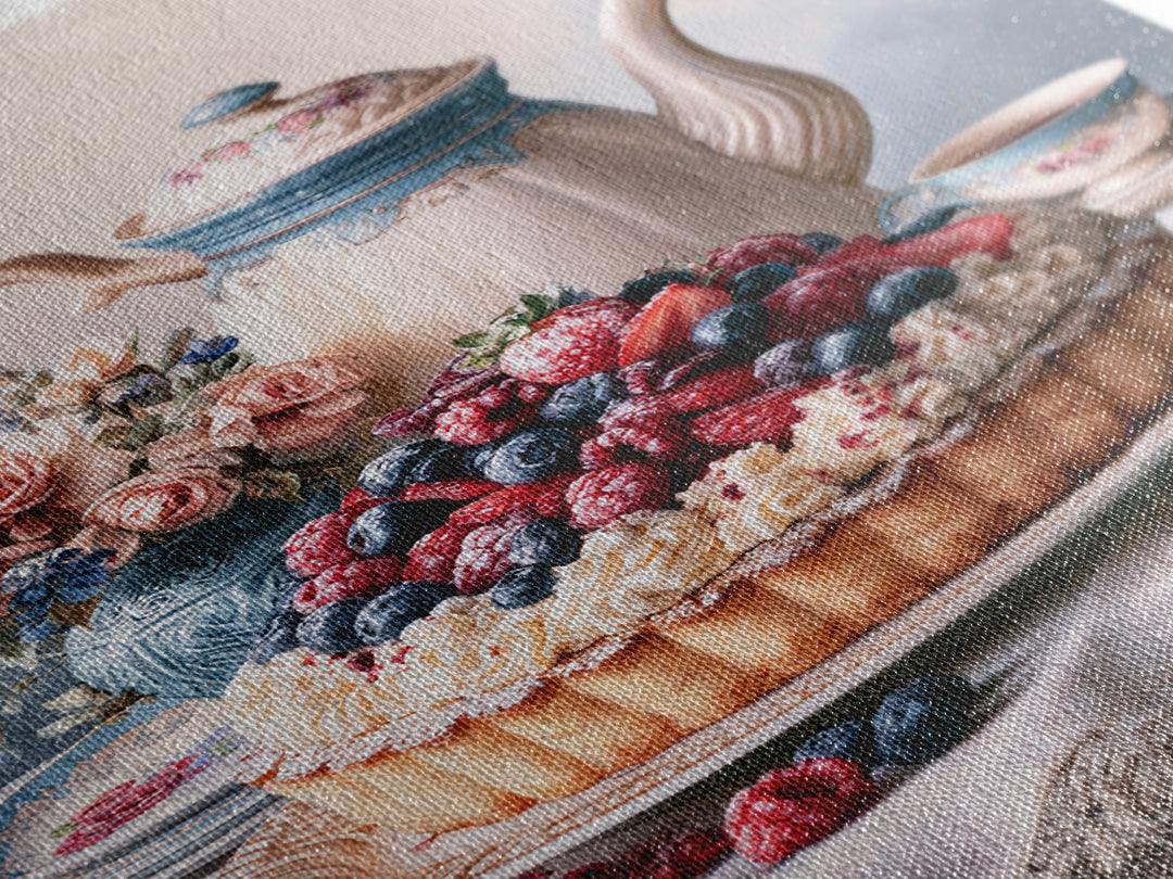 Dessert Tart with Berries and Cream Canvas Print, Restaurant Art, Wall Art Prints, Restaurant Decor, Oil Painting, Bistro, RES-2x3-72
