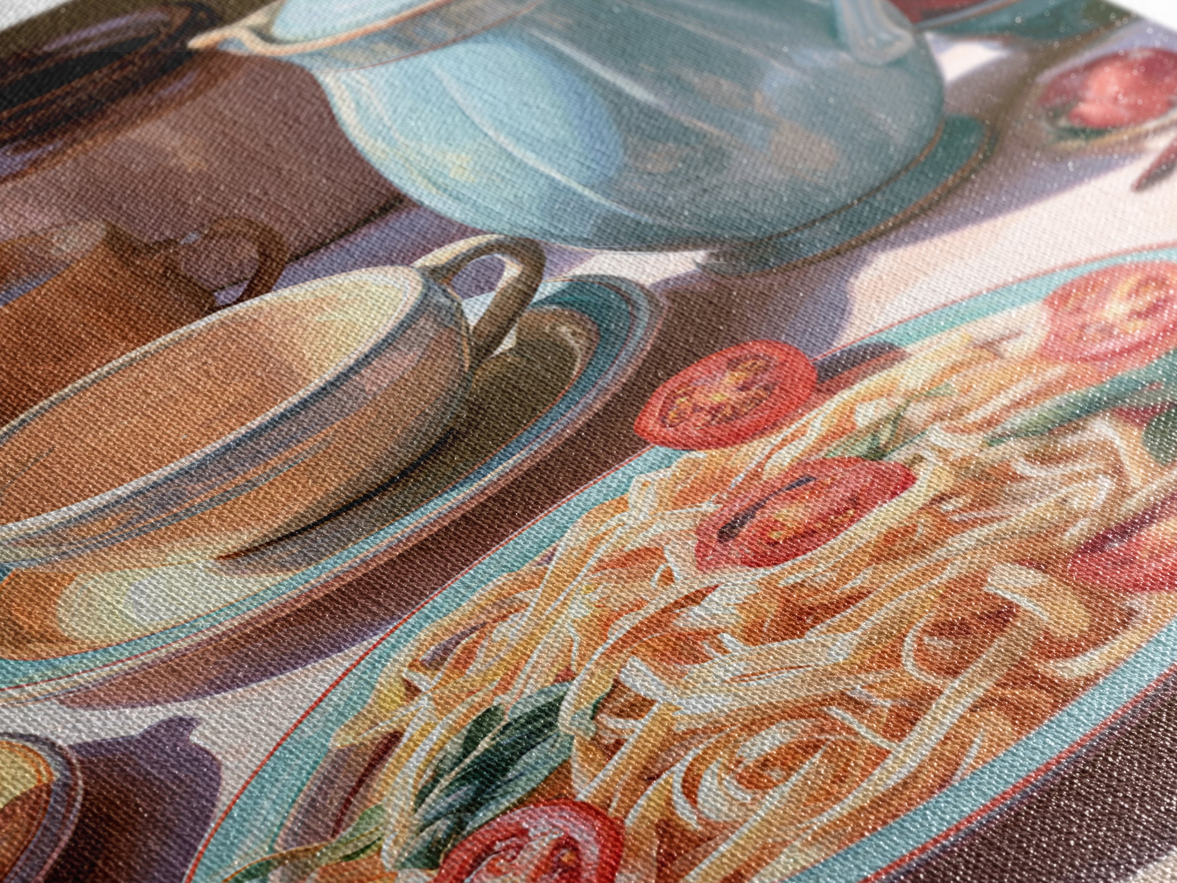 Fresh Pasta with Tomatoes and Basil Canvas Print, Restaurant Art, Kitchen Decor, Restaurant Decor, Bistro, Bedroom Wall Art, RES-2x3-82