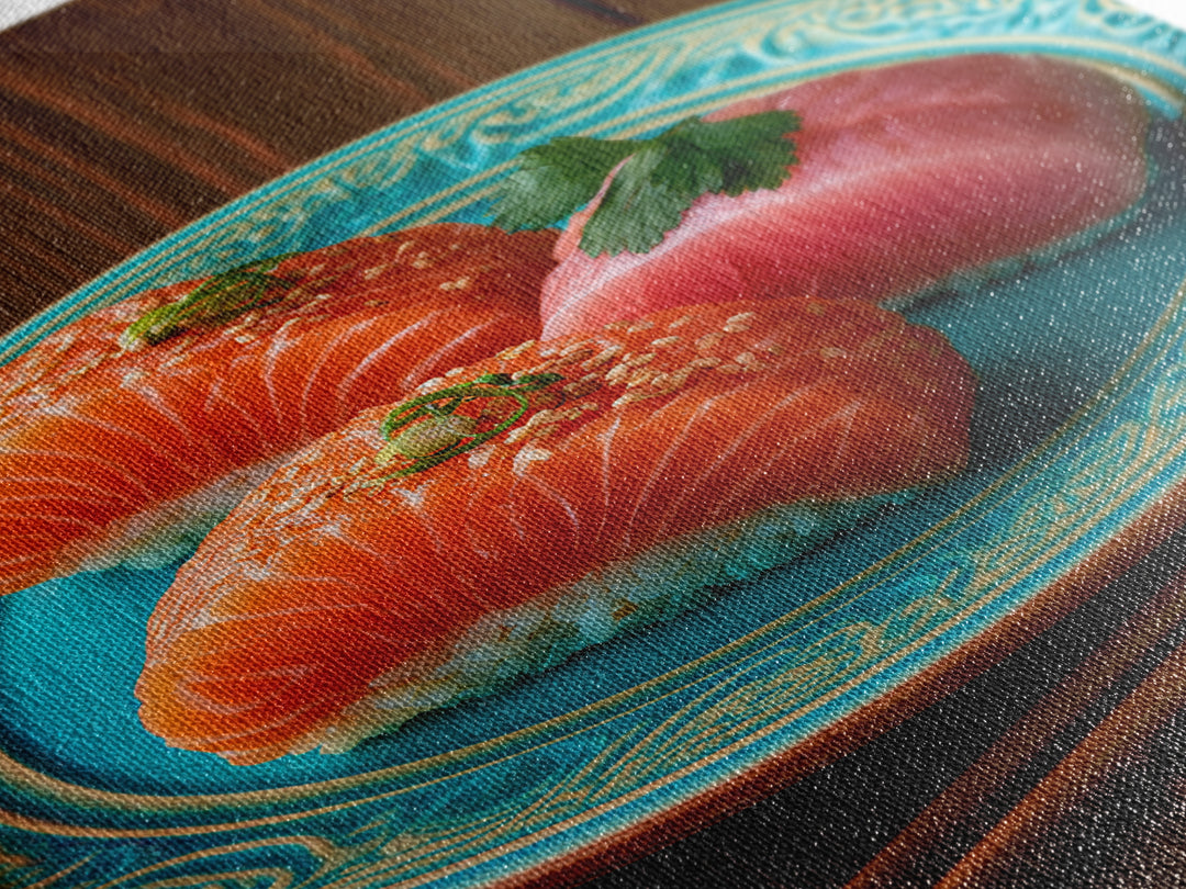 Sushi Fish and Ceramic Plate Composition Framed Canvas Print, Restaurant Art, Canvas Print, Restaurant Decor, Fine Art, Bistro, RES-2x3-85