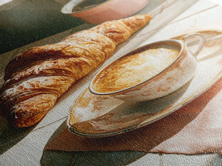 French Bistro Coffee and Croissant Still Life Canvas Print, Restaurant Art, Kitchen Wall Art, Restaurant Decor, Abstract Art, RES-2x3-86