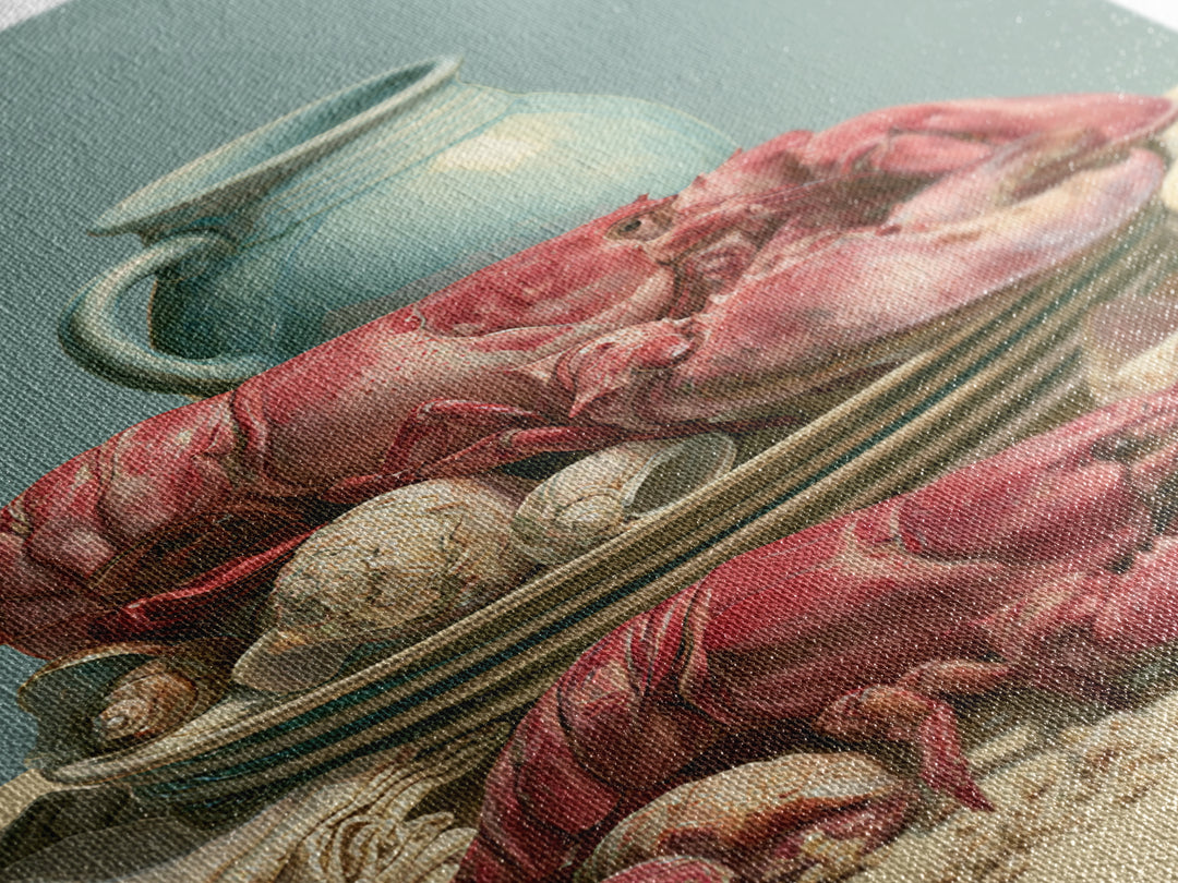 Seafood Lobster and Shell Arrangement Framed Canvas Print, Restaurant Art, Kitchen Art, Restaurant Decor, Fine Art, Bistro, RES-2x3-88