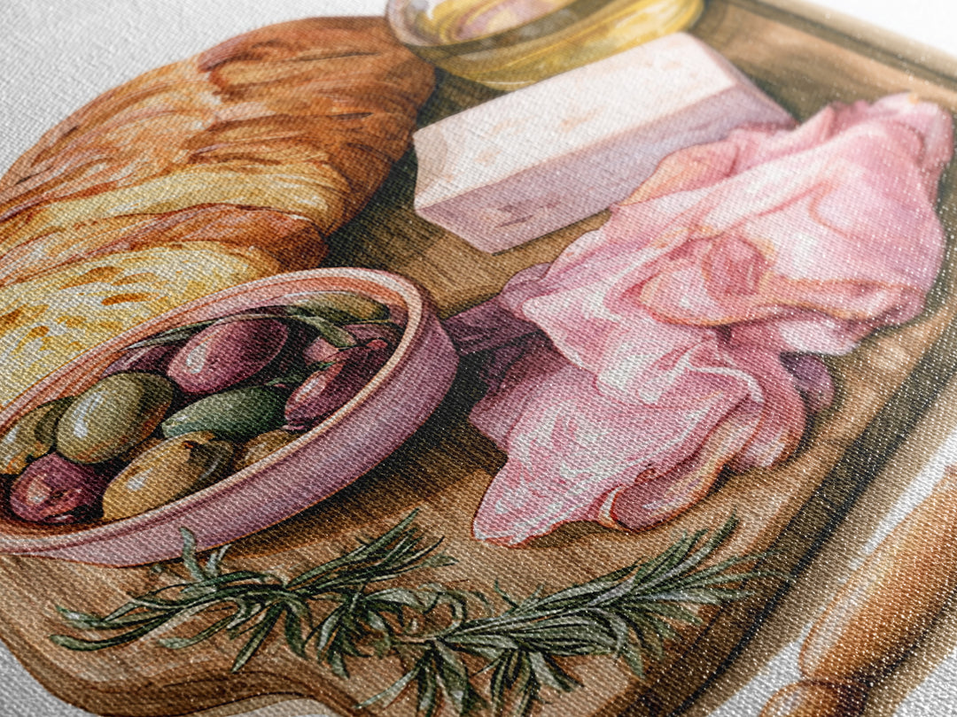 Mediterranean Olives Bread and Cheese Board Canvas Print, Restaurant Art, Bedroom Wall Art, Restaurant Decor, Bistro, RES-2x3-89