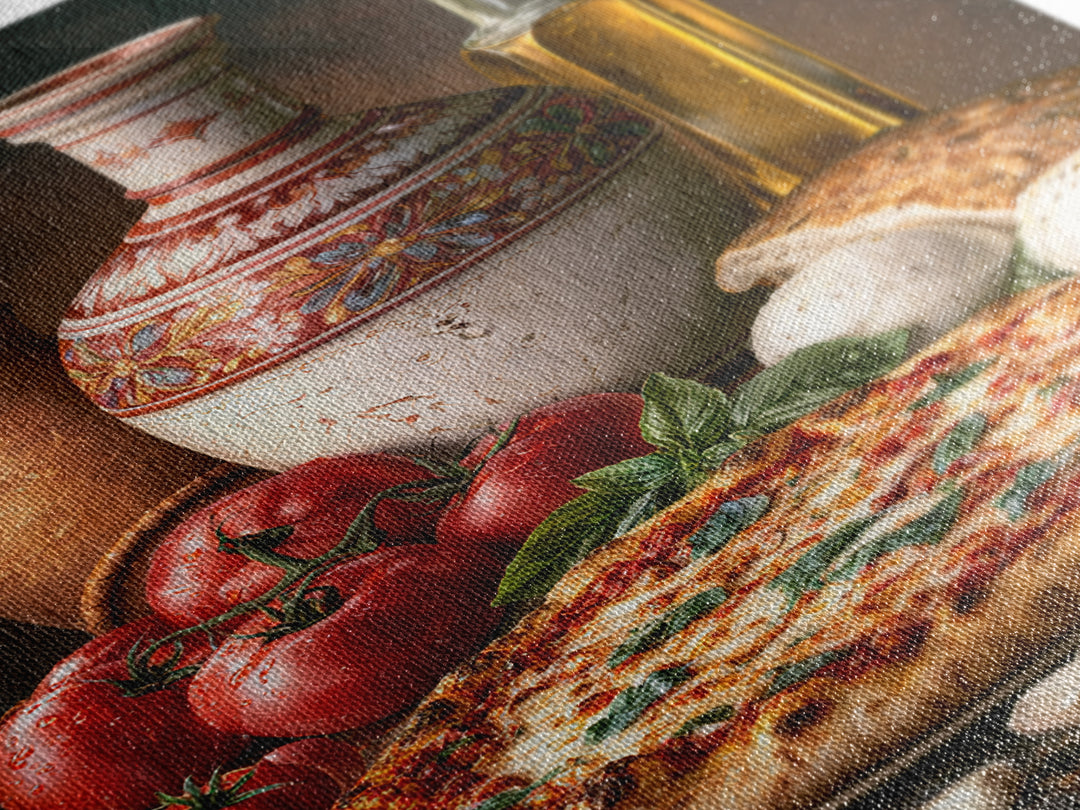Pizzeria Tomato Basil and Mozzarella Still Life Framed Canvas Print, Restaurant Art, Digital Print, Restaurant Decor, Bistro, RES-2x3-90