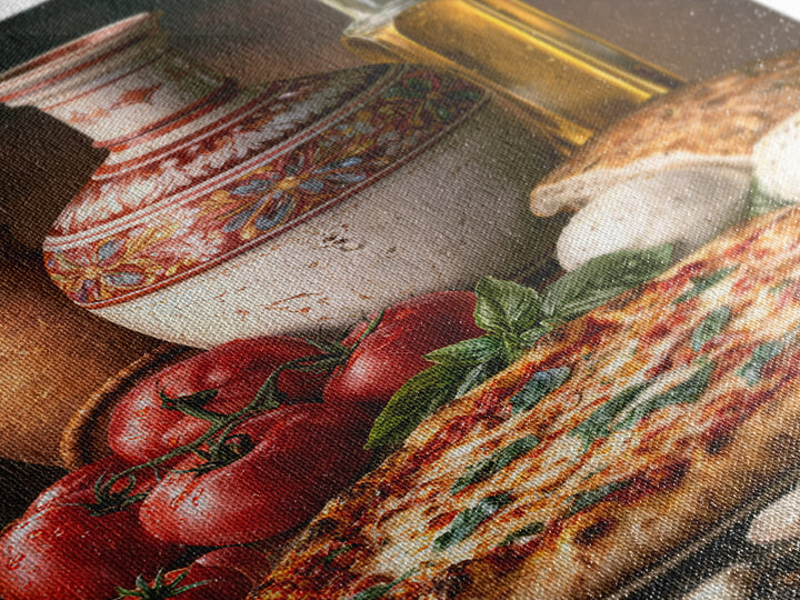 Pizzeria Tomato Basil and Mozzarella Still Life Framed Canvas Print, Restaurant Art, Digital Print, Restaurant Decor, Bistro, RES-2x3-90