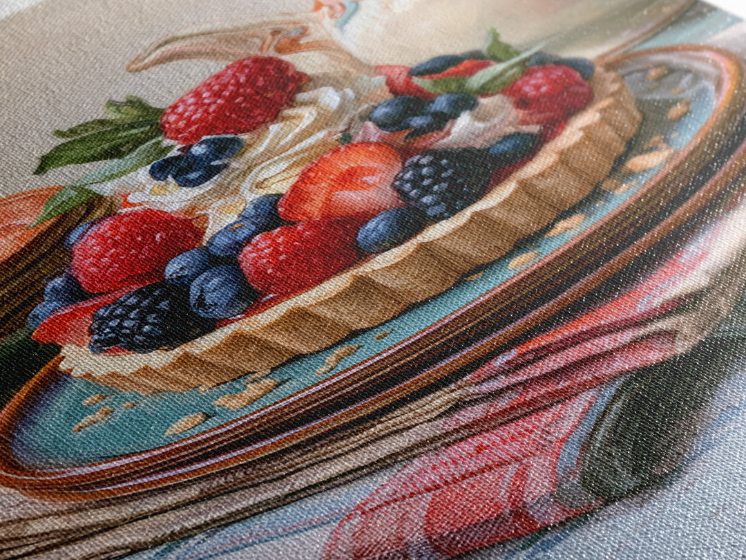 Dessert Tart with Berries and Cream Canvas Print, Restaurant Art, Living Room Decor, Restaurant Decor, Fine Art, Bistro, RES-2x3-96