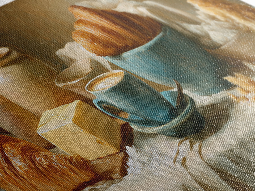 French Bistro Coffee and Croissant Still Life Canvas Print, Restaurant Art, Restaurant Decor, Abstract Art, Bistro, RES-3x1-22