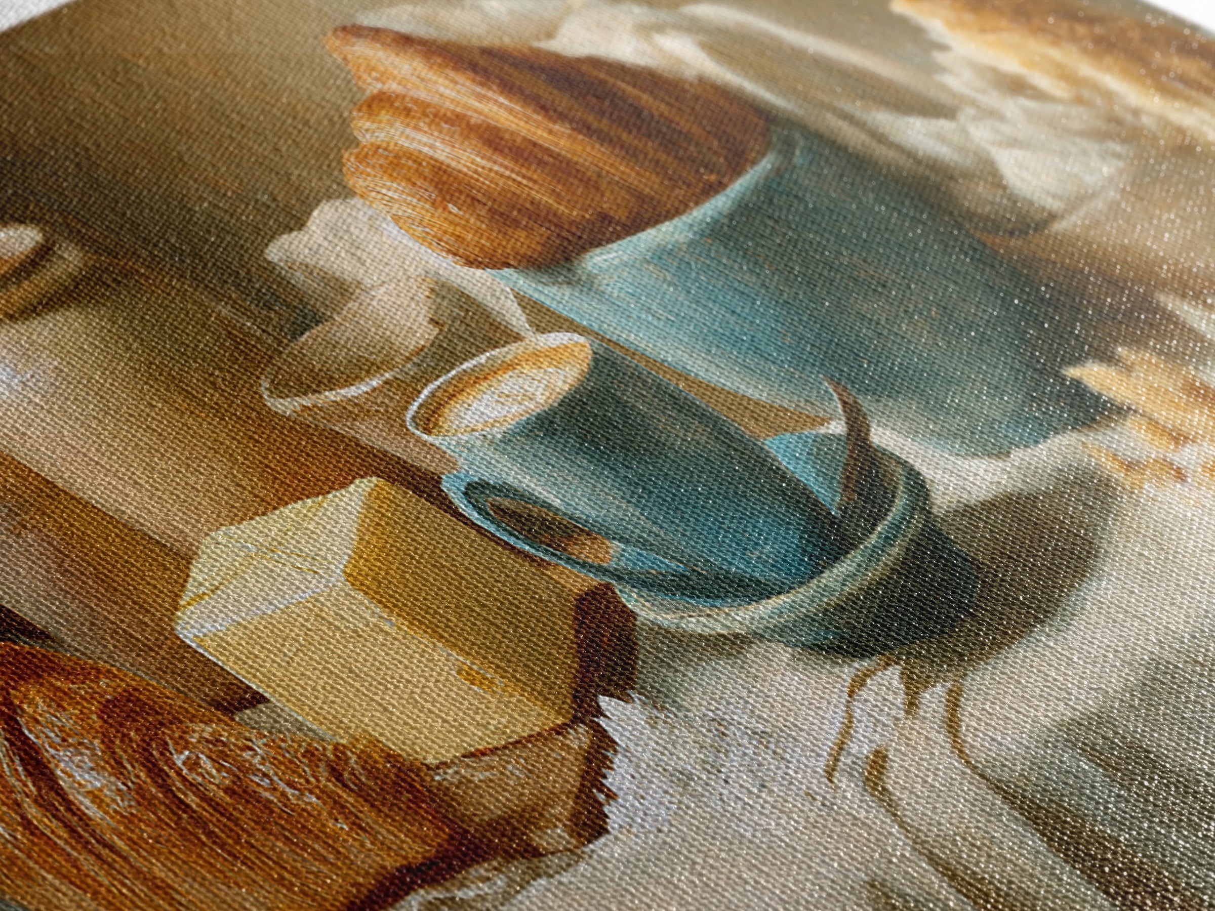French Bistro Coffee and Croissant Still Life Canvas Print, Restaurant Art, Restaurant Decor, Abstract Art, Bistro, RES-3x1-22