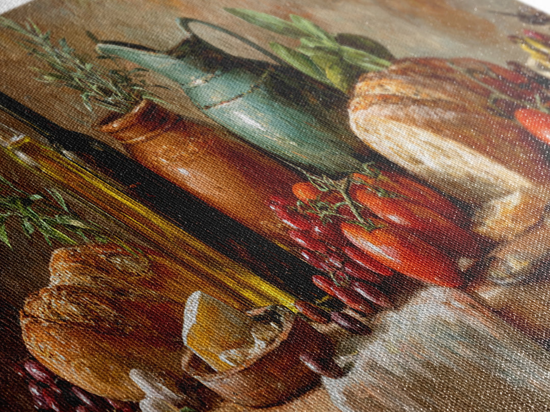 Mediterranean Olives Bread and Cheese Board Canvas Print, Restaurant Art, Watercolor Art, Restaurant Decor, Abstract Art, RES-3x1-49