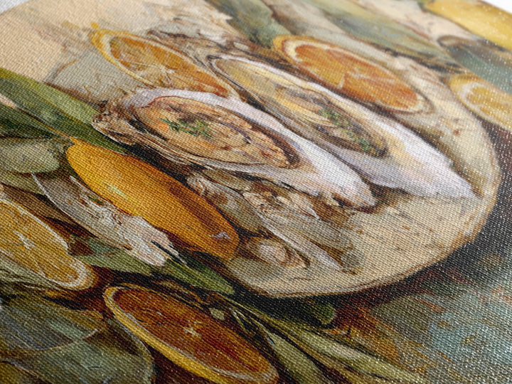 Oyster Platter with Lemons and Champagne Canvas Print, Restaurant Art, Canvas, Restaurant Decor, Bistro, Living Room Decor, RES-3x1-91