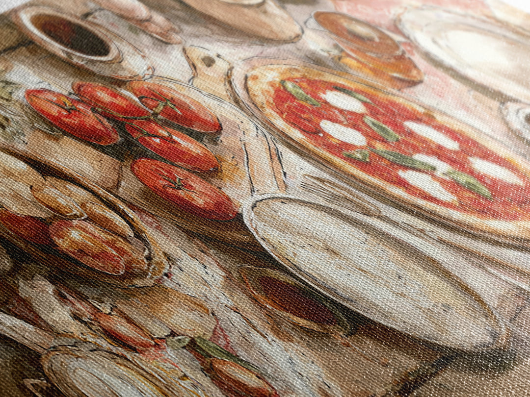 Pizzeria Tomato Basil and Mozzarella Still Life Canvas Print, Restaurant Art, Stained Glass Art, Restaurant Decor, Bistro, RES-3x1-98