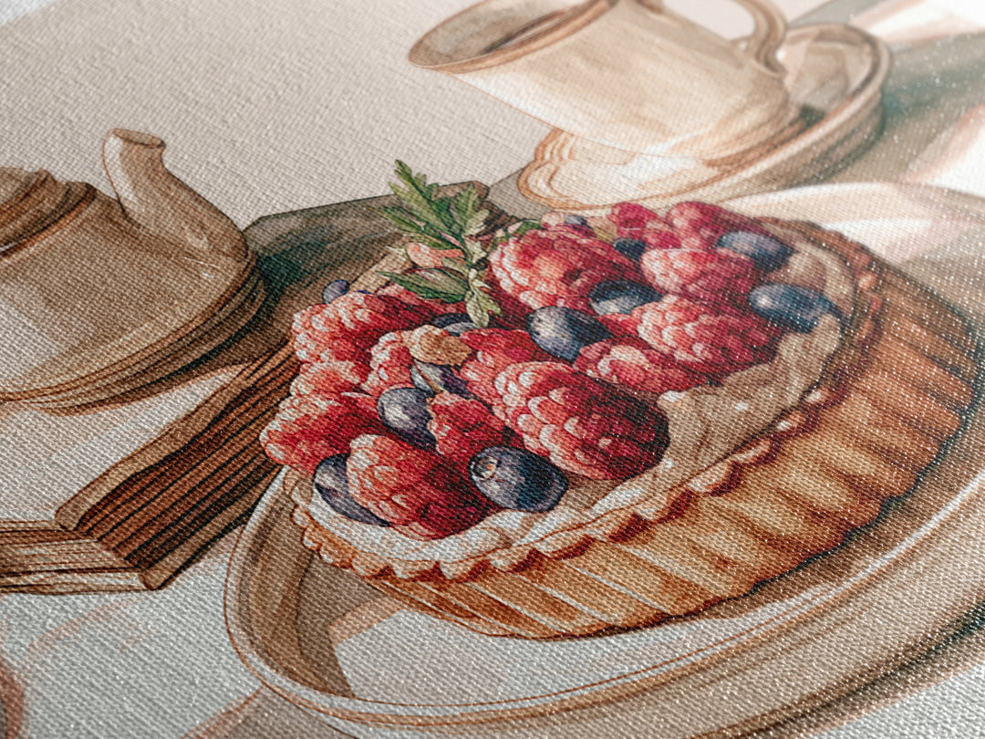 Dessert Tart with Berries and Cream Framed Canvas Print, Restaurant Art, Kitchen Wall Decor, Restaurant Decor, Fine Art, Bistro, RES-3x2-20