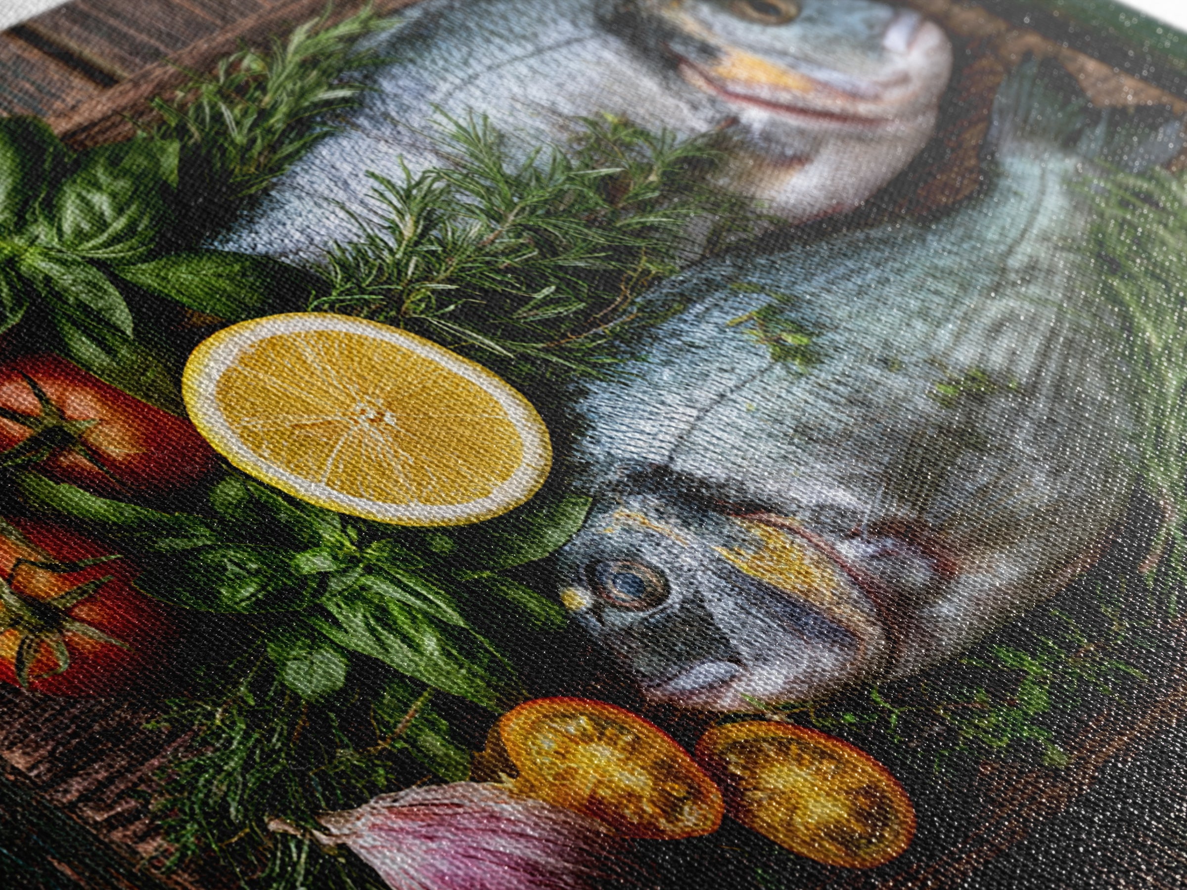 Fresh Fish with Lemon and Herbs Framed Canvas Print, Restaurant Art, Gallery Decor, Restaurant Decor, Fine Art, Bistro, RES-3x2-27