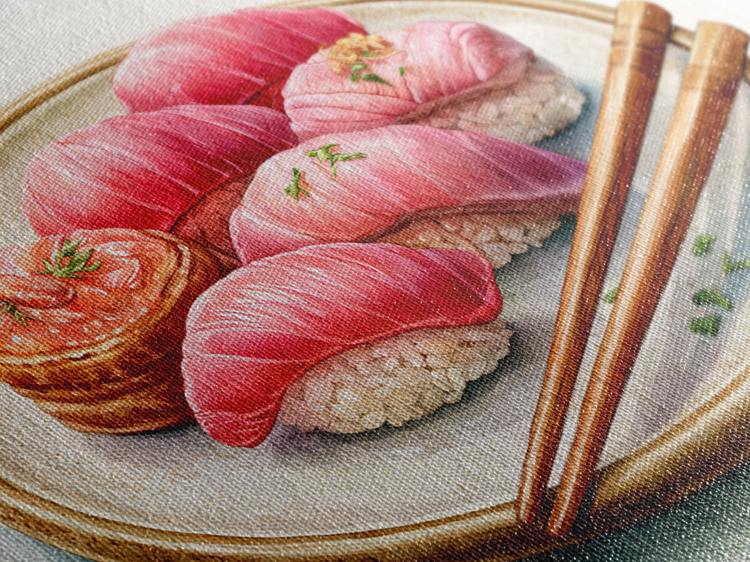 Sushi Fish and Ceramic Plate Composition Canvas Print, Restaurant Art, Cool Wall Art, Restaurant Decor, Fine Art, Bistro, RES-3x2-33