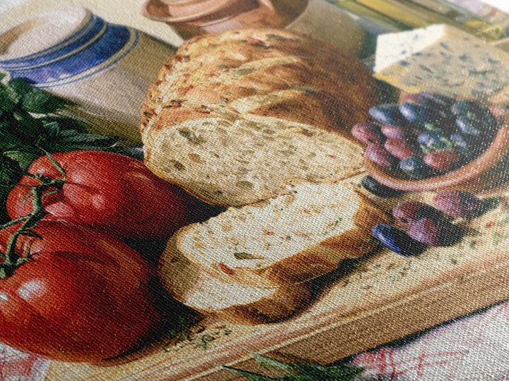 Mediterranean Olives Bread and Cheese Board Canvas Print, Restaurant Art, Food Art, Restaurant Decor, Oil Painting, Bistro, RES-3x2-37