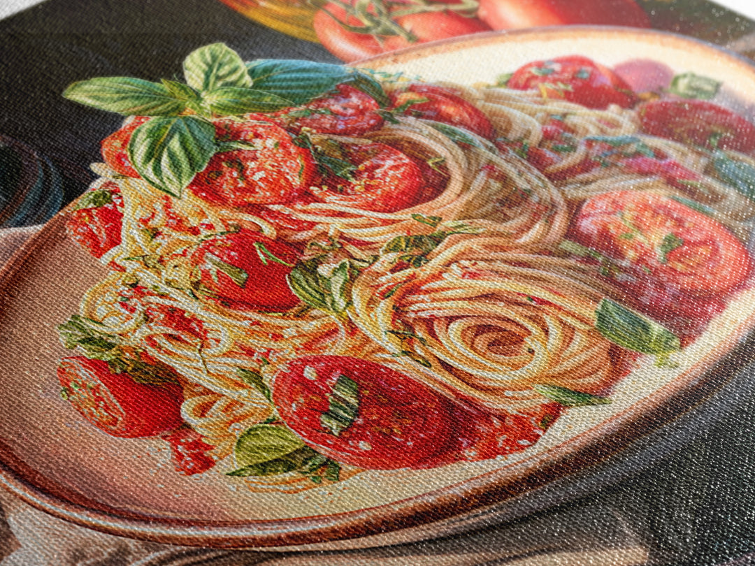 Fresh Pasta with Tomatoes and Basil Framed Canvas Print, Restaurant Art, Kitchen Art, Restaurant Decor, Fine Art, Bistro, RES-3x2-6