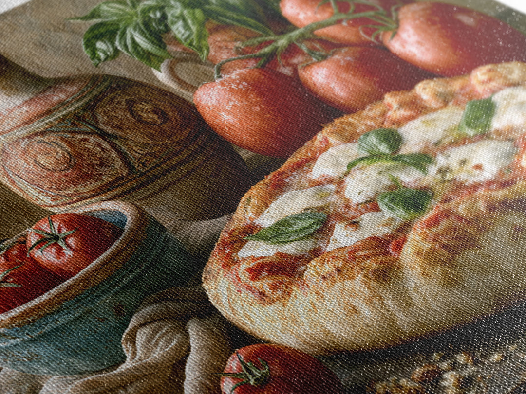 Pizzeria Tomato Basil and Mozzarella Still Life Canvas Print, Restaurant Art, Living Room Decor, Restaurant Decor, Bistro, RES-3x2-62