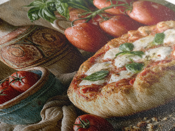 Pizzeria Tomato Basil and Mozzarella Still Life Canvas Print, Restaurant Art, Living Room Decor, Restaurant Decor, Bistro, RES-3x2-62