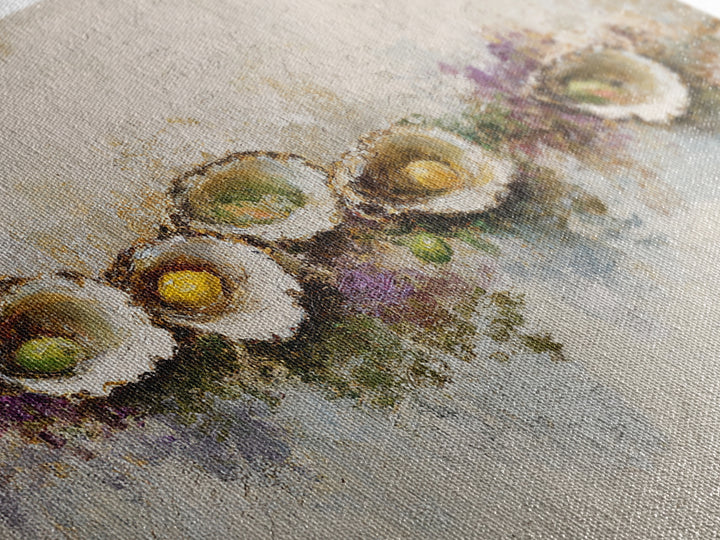 Oyster Platter with Lemons and Champagne Framed Canvas Print, Restaurant Art, Kitchen Wall Art, Restaurant Decor, Abstract Art, RES-3x2-7