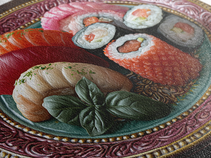 Sushi Fish and Ceramic Plate Composition Framed Canvas Print, Restaurant Art, Fine Art Print, Restaurant Decor, Bistro, RES-3x2-81