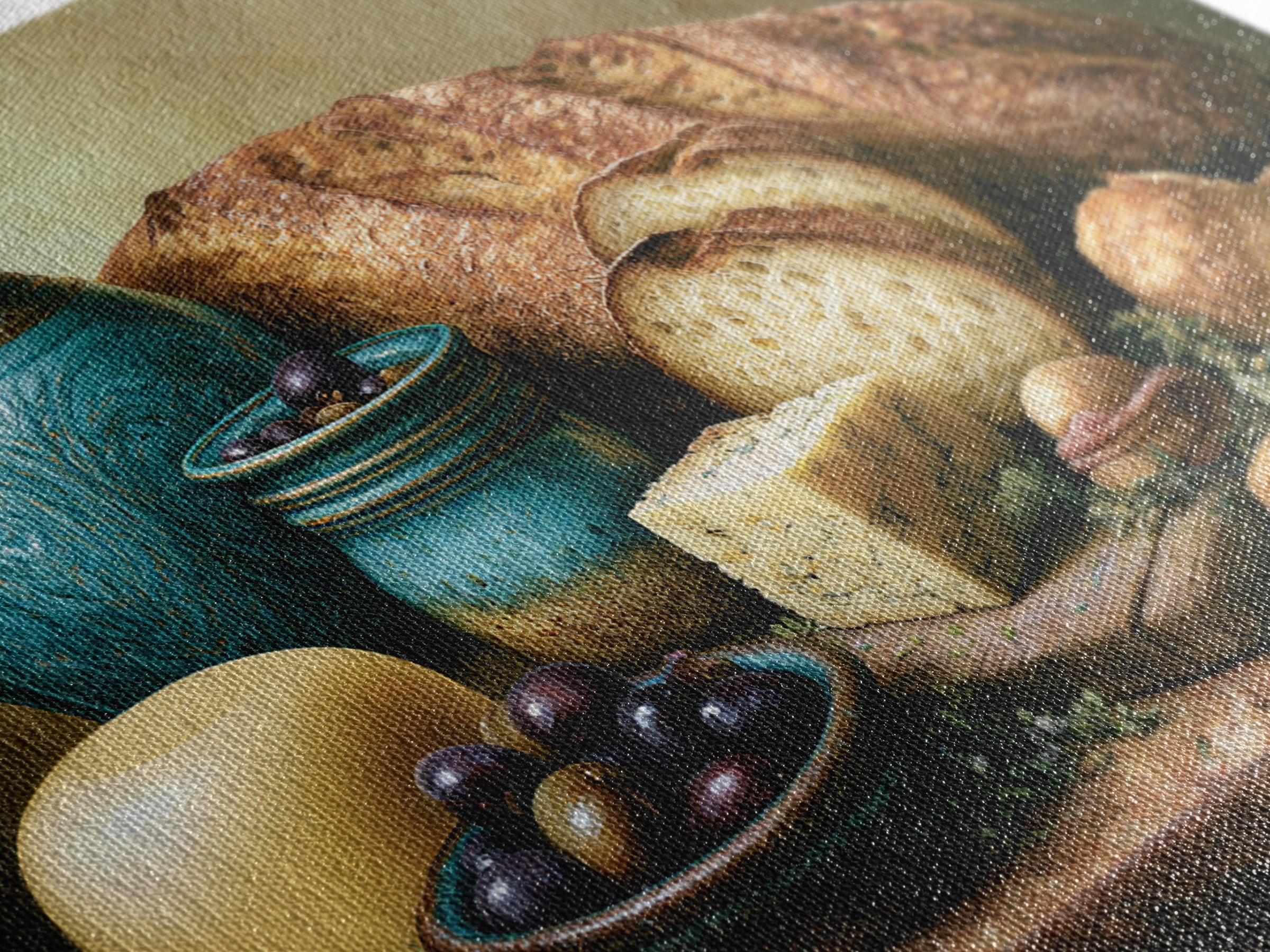 Mediterranean Olives Bread and Cheese Board Framed Canvas Print, Restaurant Art, Statement Artwork, Restaurant Decor, Bistro, RES-3x2-85