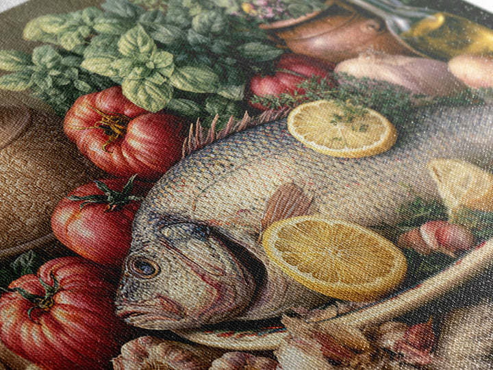 Fresh Fish with Lemon and Herbs Framed Canvas Print, Restaurant Art, Kitchen Decor, Restaurant Decor, Fine Art, Bistro, RES-3x2-99