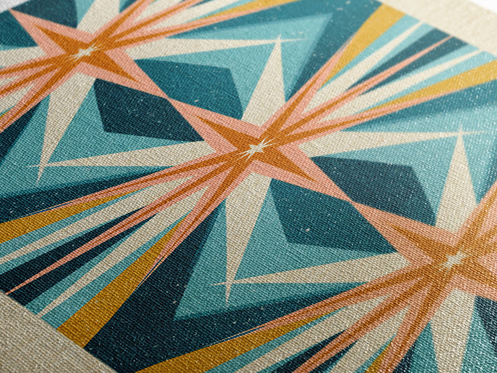 Atomic Starburst Pattern Framed Canvas Print, Retro Art, Dopamine Decor, Living Room Decor, Fine Art, Retro, Fine Art Print, RET-1x3-75