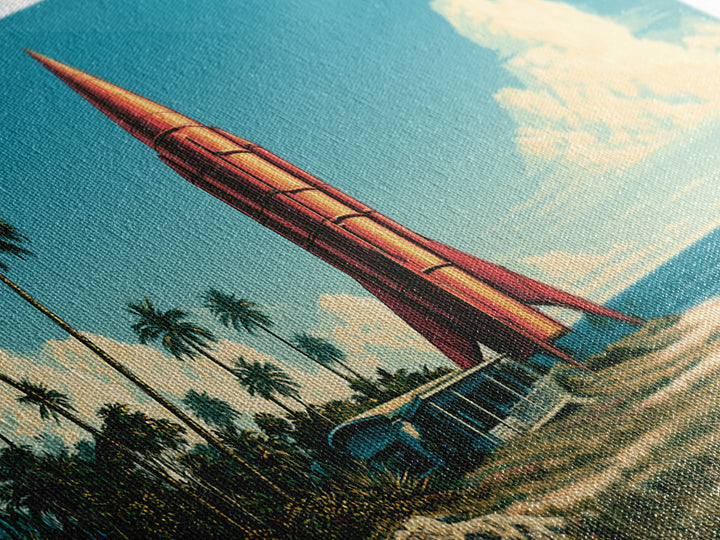 Space Age Rocket Poster Scene Framed Canvas Print, Retro Art, Fine Art Print, Living Room Decor, Fine Art, Retro, Wall Decor, RET-2x1-27