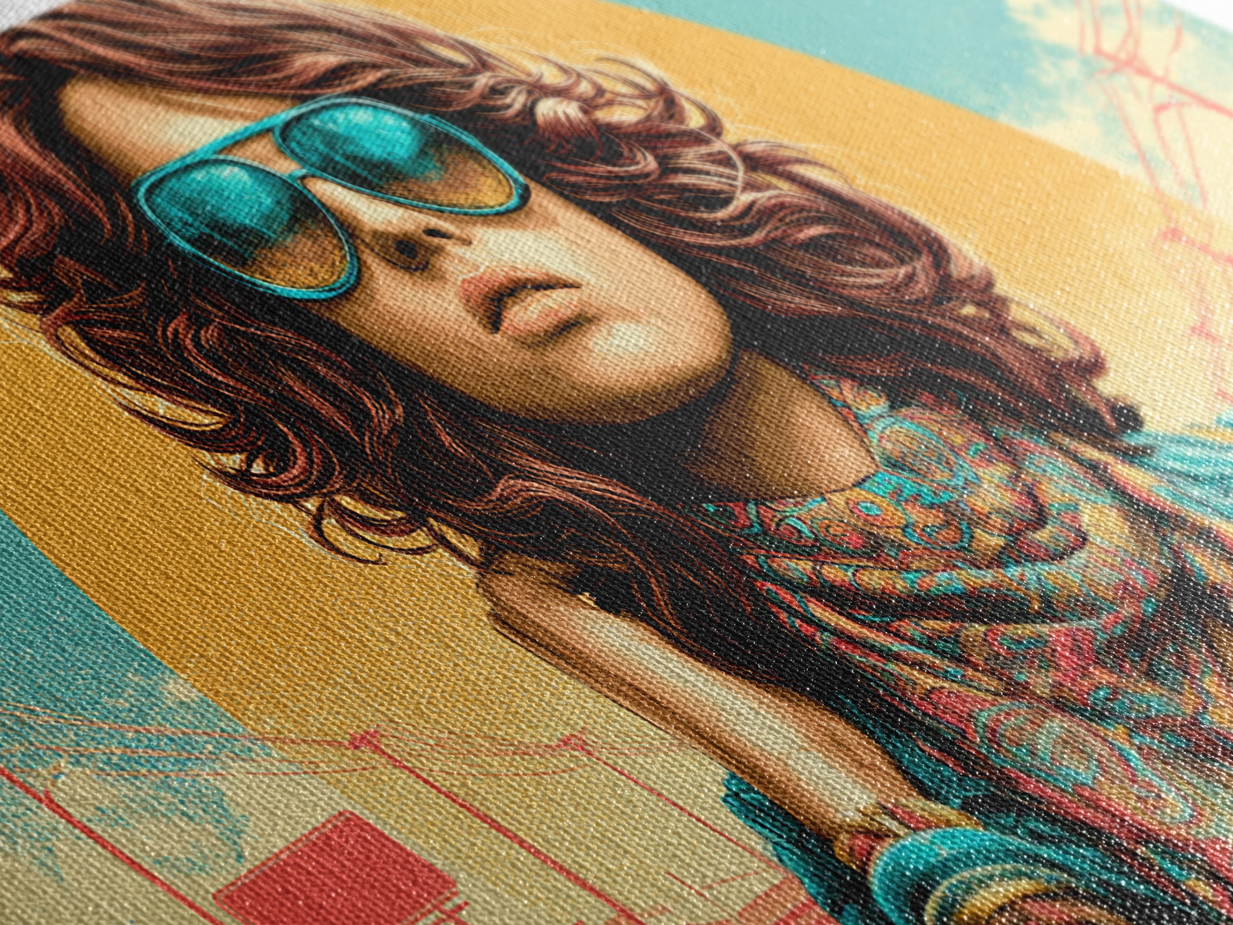 Mod Woman in Sunglasses and Scarf Canvas Print, Retro Art, Apartment Decor, Living Room Decor, Fine Art, Retro, Cat Art, RET-2x1-76