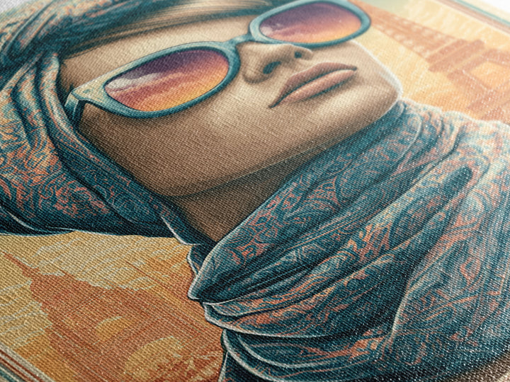 Mod Woman in Sunglasses and Scarf Framed Canvas Print, Retro Art, Printable Wall Art, Living Room Decor, Fine Art, Retro, RET-2x3-88