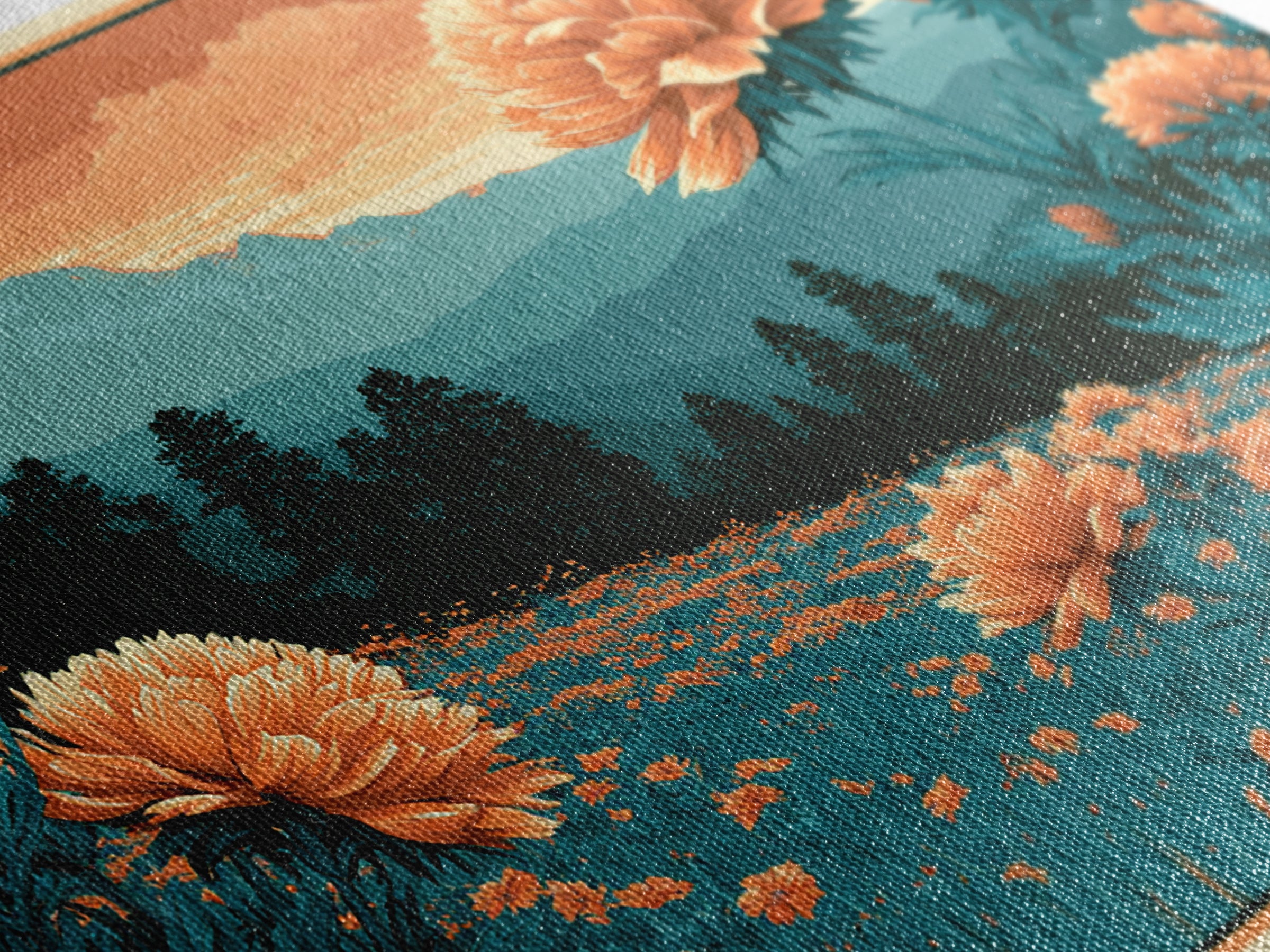 Retro Floral Pattern Framed Canvas Print, Retro Art, Movie Poster, Living Room Decor, Oil Painting, Retro, Wall Art Print, RET-3x2-63