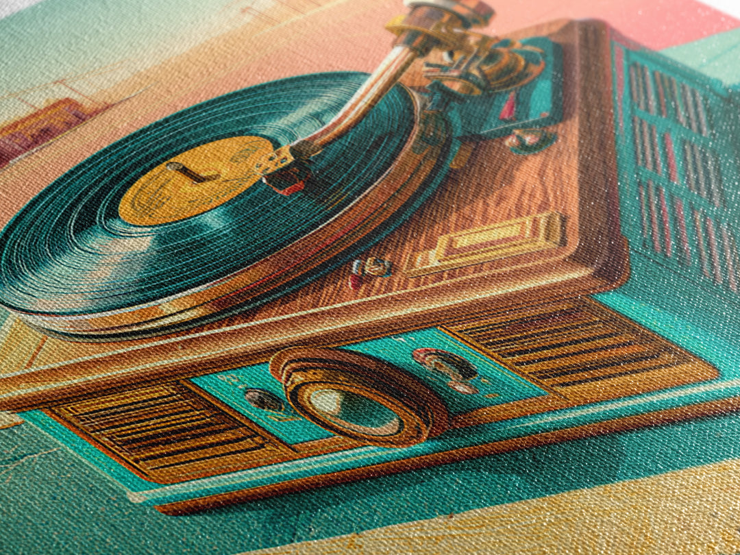 Vinyl Record Player Framed Canvas Print, Retro Art, Gallery Decor, Living Room Decor, Abstract Art, Retro, Contemporary Art, RET-3x2-64
