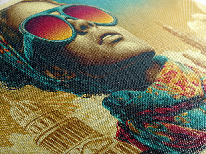 Mod Woman in Sunglasses and Scarf Canvas Print, Retro Art, Boho Decor, Living Room Decor, Retro, Posters, Digital Prints, RET-3x2-84