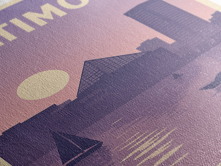 Baltimore Maryland Travel Poster, Canvas Print, Retro Sunset Skyline Art, Baltimore City Art, Travel Print, Vintage City Art, Wall Art