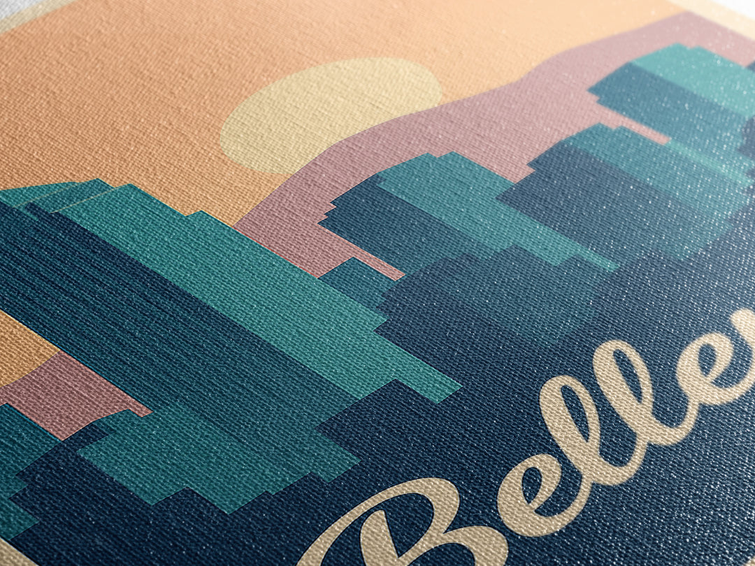 Bellevue Washington Travel Poster, Canvas Print, Retro Sunset Skyline Art, Bellevue Poster Print, Retro Travel Print, Art Print, Poster Art