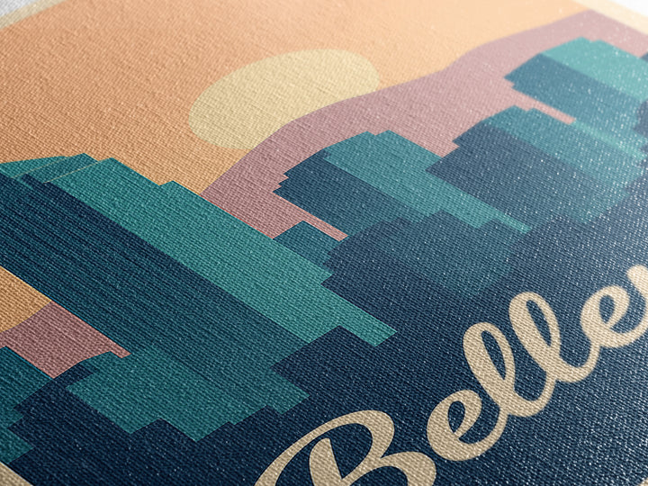 Bellevue Washington Travel Poster, Canvas Print, Retro Sunset Skyline Art, Bellevue Poster Print, Retro Travel Print, Art Print, Poster Art
