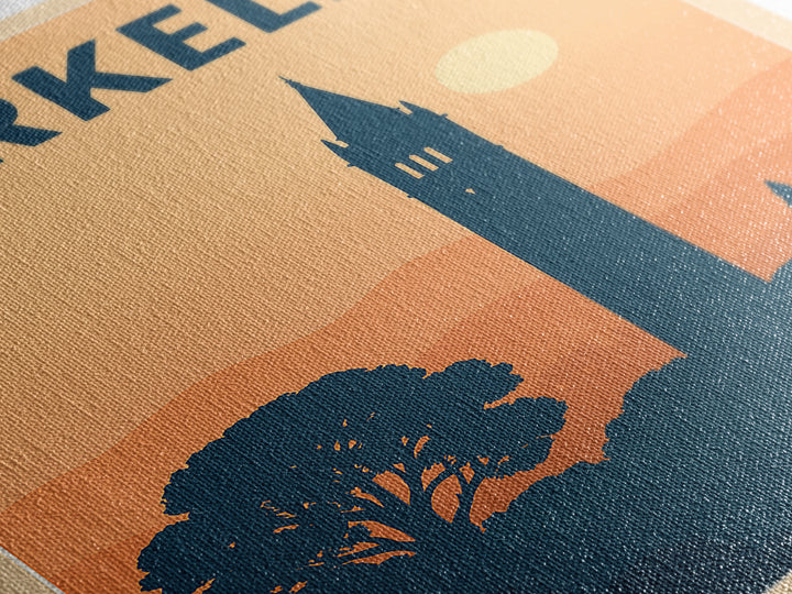 Berkeley Travel Poster, Framed Canvas Print, Retro Sunset Skyline Art, Berkeley Poster Print, Travel Wall Decor, Watercolor Urban Skyline