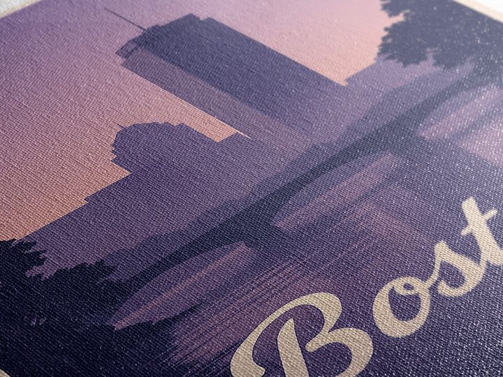 Boston Travel Poster, Canvas Print, Retro Sunset Skyline Art, Boston Travel Art, Living Room Wall Art, Vintage Travel Print, Travel Gift